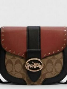 New With TagsCoach Georgie Crossbody Signature Canvas, Black Trim & Orange Flap